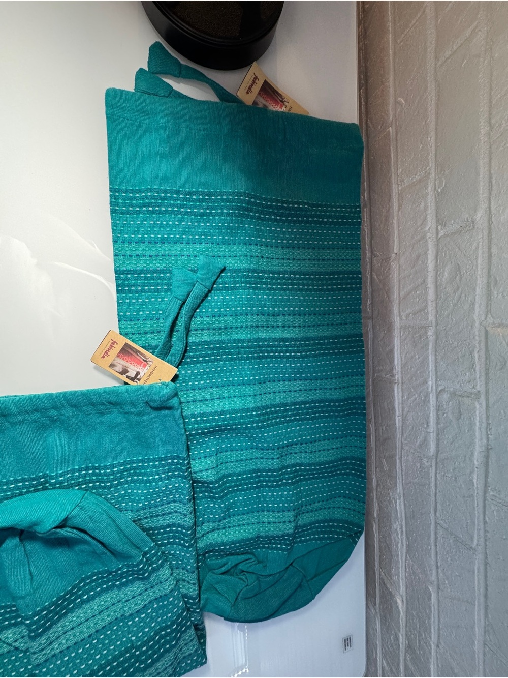 fabindia Teal Striped Cotton Bolster Pillow Covers - Picture 2 of 3